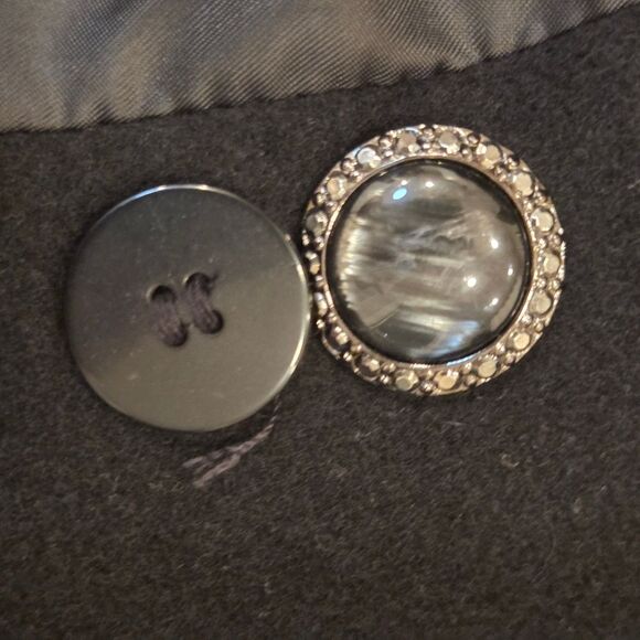 Vintage Women's Wool Dress Coat Faux Fir Collar Black 3/4 Length Plus Size 16 - Picture 9 of 11